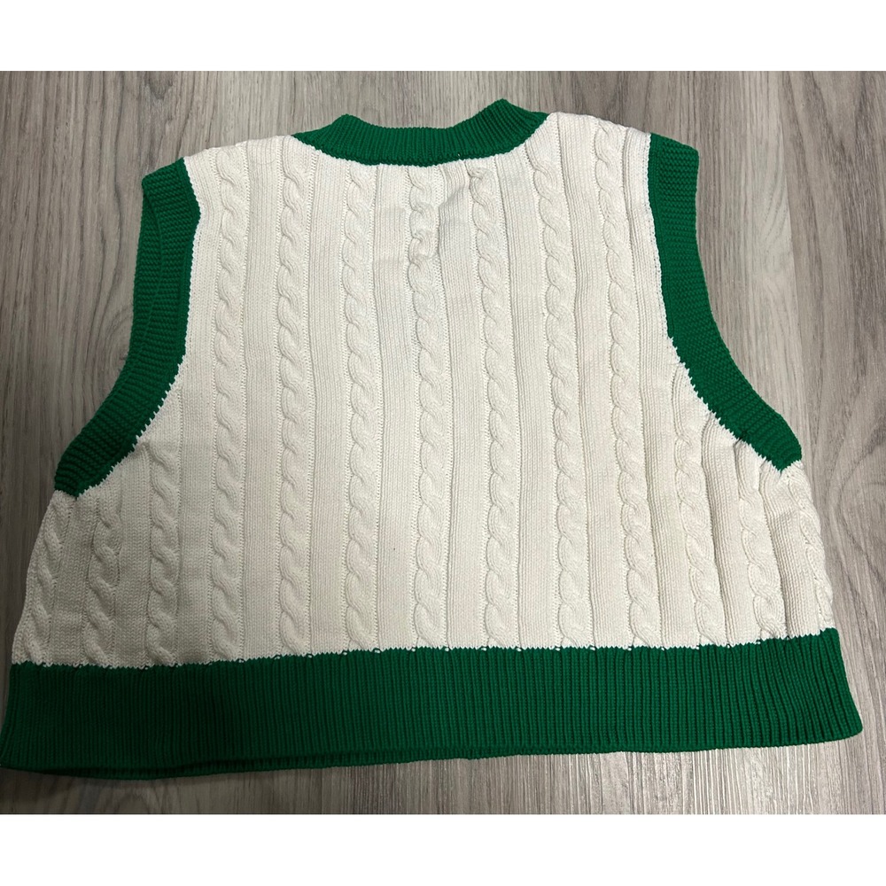 Shiny by Nature Mushroom Cable Knit Sweater Vest Cream Green XL Cotton - Picture 6 of 8